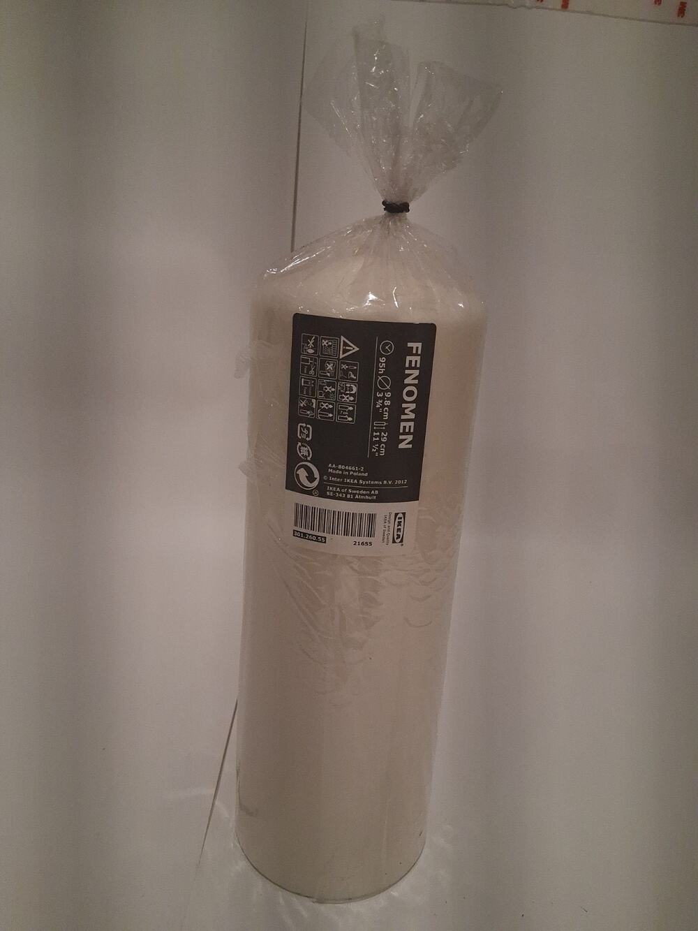 IKEA FENOMEN Unscented Pillar Block Candle Natural 11.5" x 3.75" 95h 301.260.55